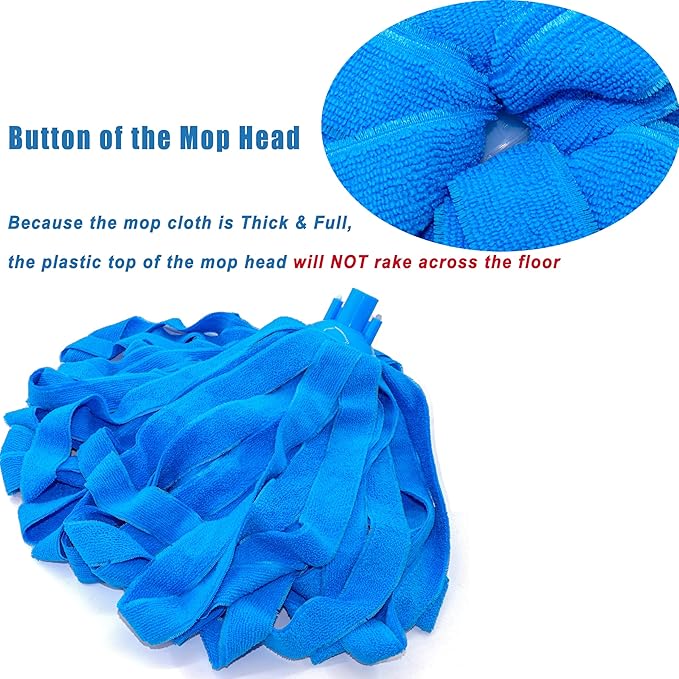 12 PCS Microfiber Mop Heads, Microfiber Cloth Mop Replacement Blue Compatible with Standard 3/4 inch Threaded Poles
