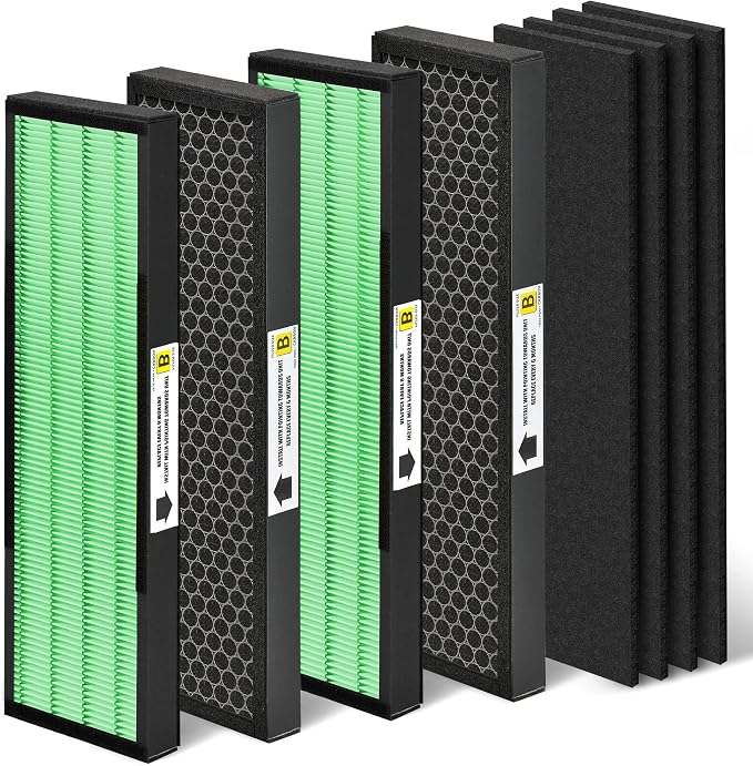 [Upgraded] Nisreen AC4825 HEPA Filter B Replacement Compatible with Guardian Filter B for Improving Moist Conditions, for Models AC4825E AC4850PT AC4900CA, 4 H13 HEPA and 4 Pre-Filters