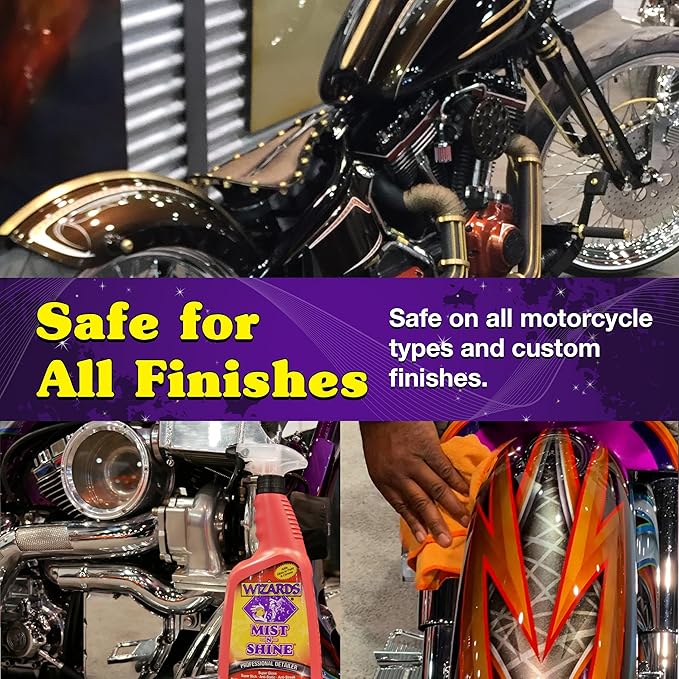 Wizards Motorcycle Cool Kit 22700 – Complete 82 oz Detailing Set with Mist-N-Shine, Bug Remover, Bike Wash, Polish, Microfiber Cloth – Professional Exterior Cleaning Supplies and Care Accessories