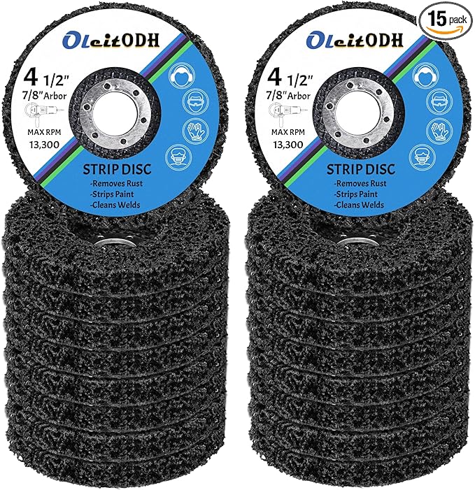 15 Pcs 4-1/2" x 7/8" Strip Discs Bulk, Paint Stripping and Rust Removal Wheels for Angle Grinders, Abrasive Grinding Discs for Metal, Wood, and Fiberglass, Black