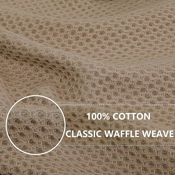Homaxy 100% Cotton Waffle Weave Kitchen Dish Towels, Ultra Soft Absorbent Quick Drying Cleaning Towel, 13 x 28 Inches, 24-Pack, Tan