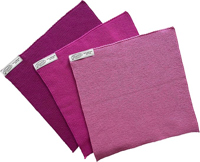Solwang 3-Piece Danish Cotton Dishcloths in 100% Certified Organic Cotton Made in India (Pink Organic Combi)