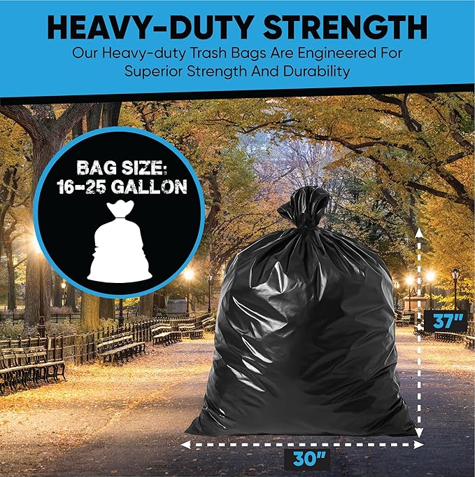 16-25 Gallon Trash Bags – Bulk 520 Count – Medium-Large Black Garbage Bags, One Size Fits 16, 20, 25 Gal Trash Can Liners for Bathroom, Kitchen, Home, Office & Commercial – Tear-Off Roll
