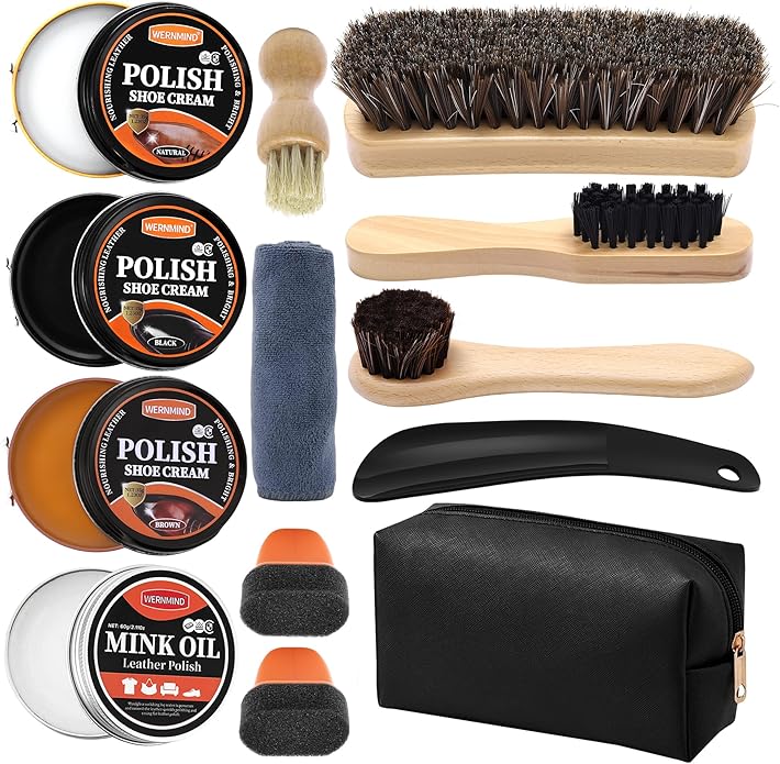 Black Shoe Polish Kit Brown Neutral White Mink Oil Leather Boot Shoe Shine Kit Conditioner Care Cream Clearner Set