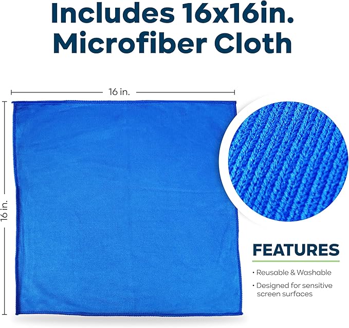 KIC CrystalVu Screen Cleaner Spray Kit with Microfiber Cleaning Cloth – Streak-Free for TV, Phone, Laptop, Monitor & Tablet – NSF Certified Safe Formula – 1 Reusable Microfiber Towel - 16oz