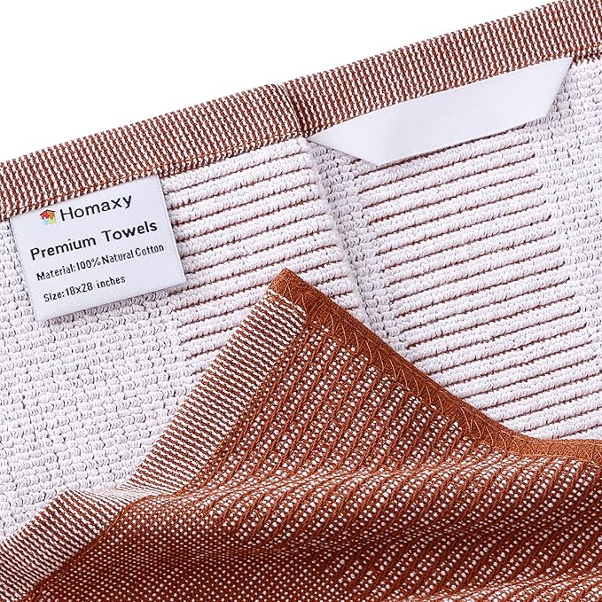 Homaxy Premium Kitchen Towels(18”x 28”, 3 Pack), Large Cotton Kitchen Hand Towels, Flat and Terry Dish Towels, 380 GSM Highly Absorbent Tea Towel Set with Hanging Loop, Rust