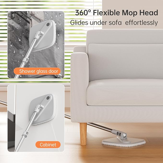 Spin Mop and Bucket Set with Self Separation Dirty and Clean Water System, Self Wringing 360° Rotating Square Mop Head for Home Floors Cleaning (1.0 Mop and Bucket Set (4 Pads))