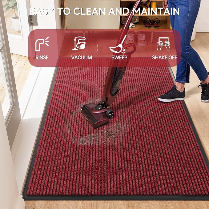 100pointONE Front Door Mat, Heavy Duty Indoor Outdoor Doormat, 72" x 36" Low Profile Outdoor Mats for Home Entrance, Stain and Fade Resistant Welcome Mat Ideal for High Traffic Area, Red