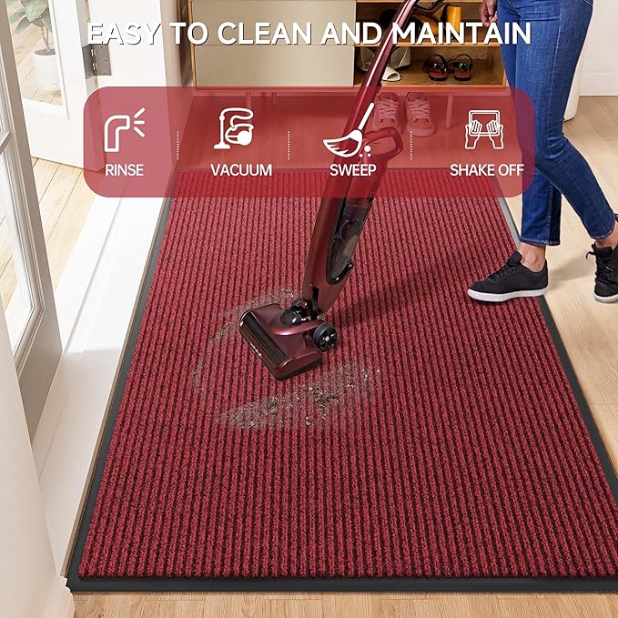 100pointONE Front Door Mat, Heavy Duty Indoor Outdoor Doormat, 60" x 36" Low Profile Outdoor Mats for Home Entrance, Stain and Fade Resistant Welcome Mat Ideal for High Traffic Area, Red