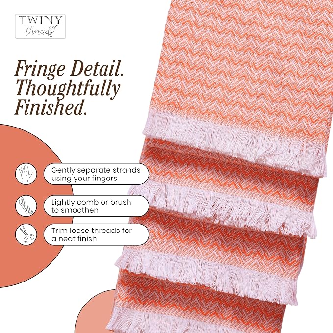 TWINY threads Kitchen Dish Towel Chevron Design, Premium Large 100% Cotton Kitchen Linen Set, Dish Rags for Drying Dishes, Absorbent Quick Drying Wash Rags, Pack of 4, 16 x 26 Inch, Orange