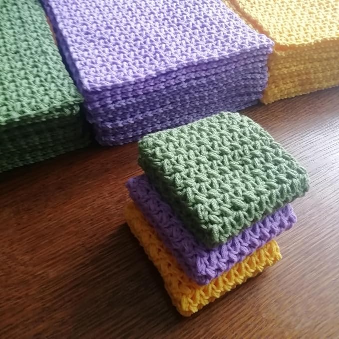 Cotton Dish Rags Pack Crochet Reusable Dish Cloth Yellow Green Lilac Widely Use Granny Square Set 3 Knitted Absorbent Flap