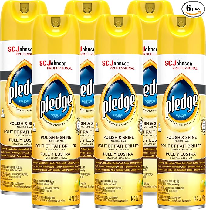 SC Johnson Professional Pledge Polish and Shine for Wood Furniture and More, Lemon Scent, 14.2 Fl Oz, Pack of 6