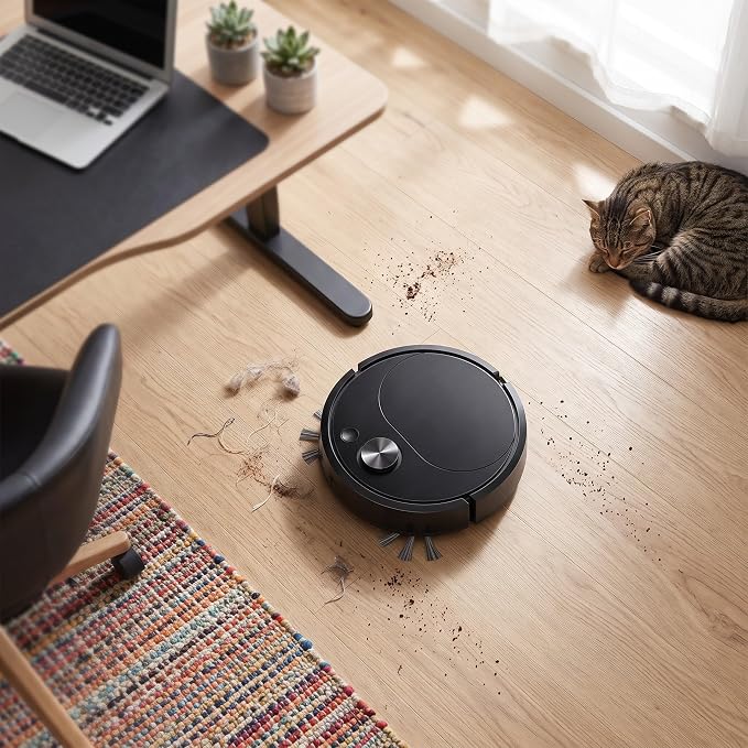 Robot Vacuum Cleaner, Powerful Suction Quiet Robotic Vacuum Cleaner Cleans Hard Floors to Low Pile Carpets Ideal for Pet Hair
