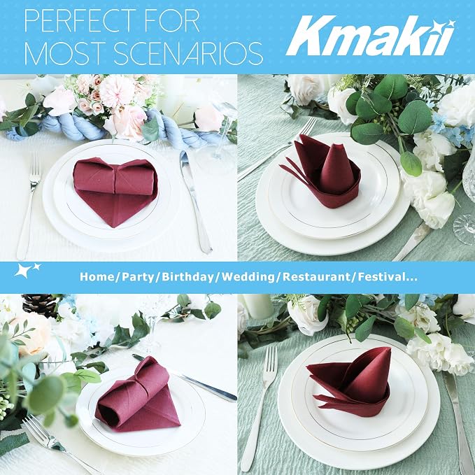 KMAKII Burgundy Disposable Dinner Napkins Linen-Feel Colored Paper Napkins Premium Cloth Like Napkins Ideal For Restaurant, Events, Weddings&Party,50 Pcs 16 x 16 inches
