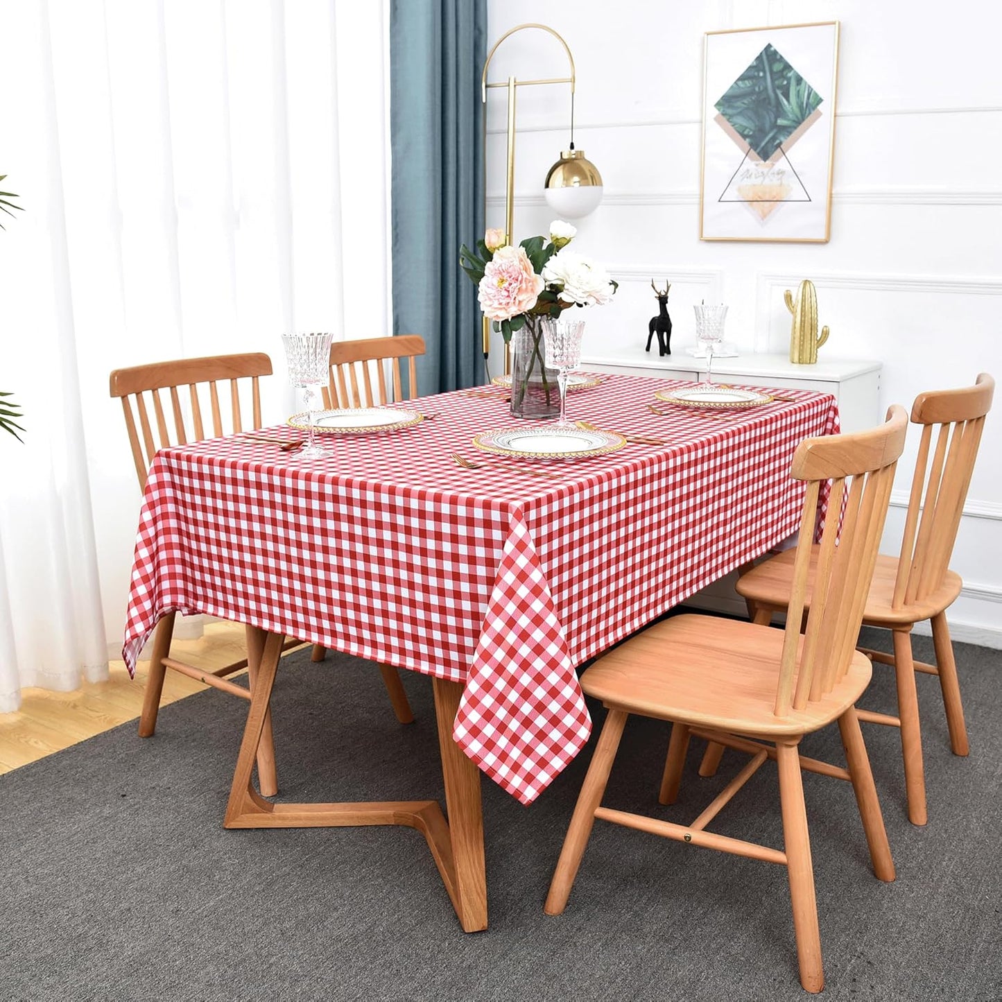 Waterproof Checkered Tablecloth Fabric - Rectangle 58x84 Inch Classic Gingham Buffalo Plaid Table Cloth for Indoor/Outdoor Use - Washable Table Cover for Kitchen, BBQs, and Parties