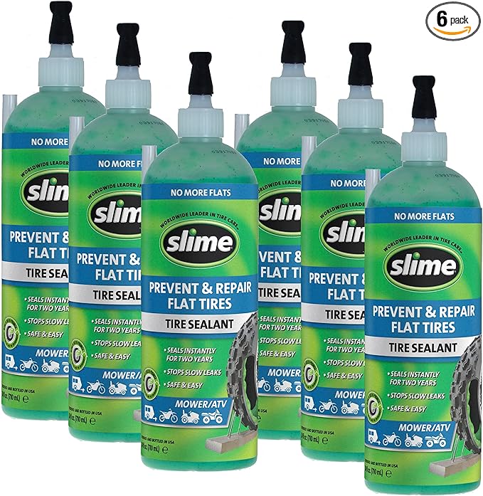 Slime 10008-6PK Flat Tire Puncture Repair Sealant, Prevent and Repair, Tubeless Mower and ATV Tires, Non-Toxic, eco-Friendly, 6 x 24 oz Bottle