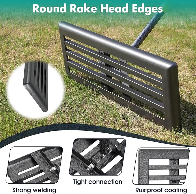 Lawn Leveling Rake,30x10 Inch Ground Plate,72 Inch Adjustable Long Handle Yard Level Tool with Curved Edge,Heavy Duty Large Landscaping Lawn Leveler for Grass, Golf Field, Soil Sand Dirt Spreader