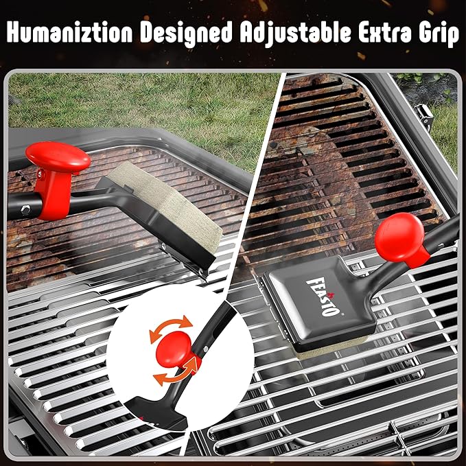Feasto Grill Brush for Outdoor Grill & BBQ Grill Brush, 6-in-1 Bristle-Free with Interwoven-Tech & Thermal-Sensitive Sponge, Unique Seamless-Fit Scraper Tool for Cast Iron/Stainless-Steel Grates