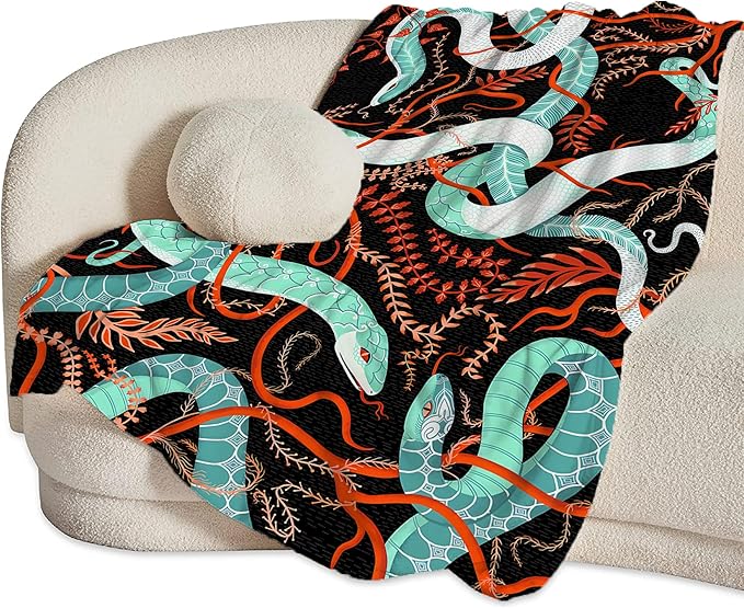 jerkboo Snake Blanket Throws Snake Gifts Snake Throw Blanket for Women Men Kids Adults Soft Warm Cozy Fleece Blanket for Couch Sofa Bed 50""x40""