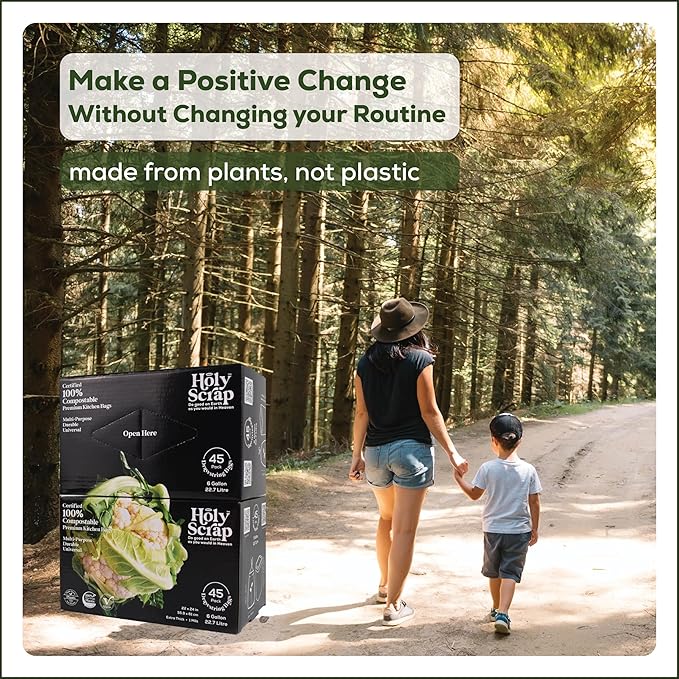 Medium Compostable Drawstring Trash Bags - 6-8 Gallon, 90 Pack | Plastic-Free Kitchen & Bathroom Garbage Bags with Drawstring Handles | Thick Bin Bag Liners for Green & Food Waste