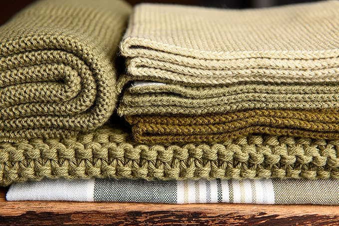 Solwang 3-Piece Danish Cotton Dishcloths in 100% Certified Organic Cotton Made in India (Olive Organic Combi)