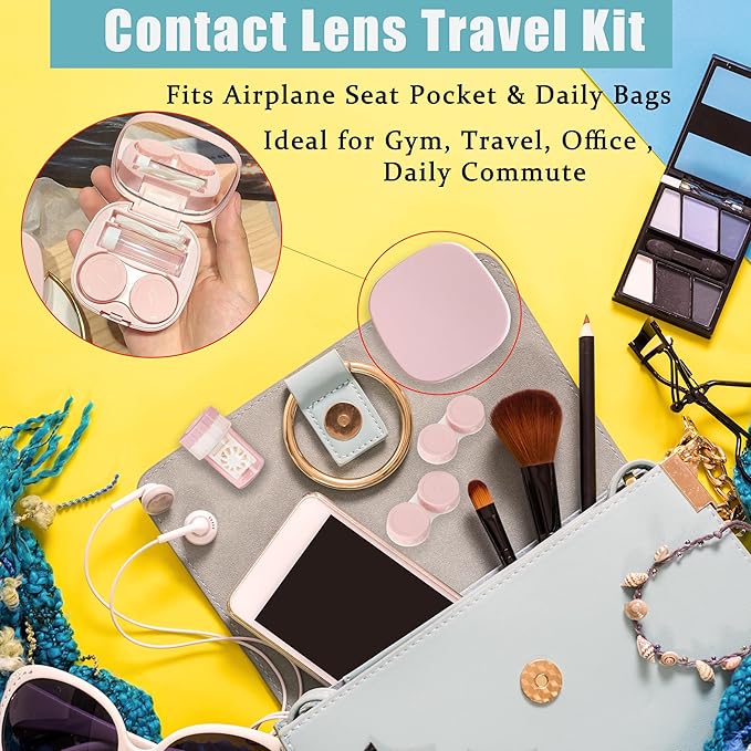 Lasiyanor Contact Lens Travel Kit with Cleaner Washer, Portable Contact Box with Mirror Tweezers Remover Tool Solution Bottle for Daily Outdoor