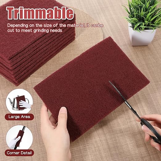 SHENLIU 20Pcs 7447 General Purpose Scrub Pad, 6" X 9" Professional Red Abrasive Finishing Scrub Pad for Paint Prep Scuffing Scouring Sanding Adhesion Scratch