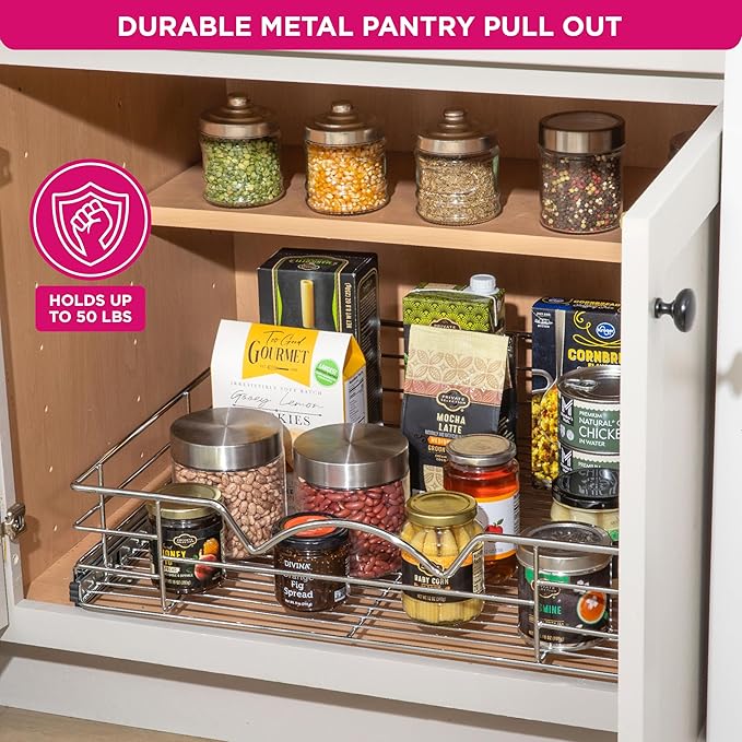 HOLDN’ STORAGE Pull Out Cabinet Organizer, Slide Out Drawer for Kitchen Cabinets & Pantry, Roll Out Shelf for Pots, Pans & Under Sink Storage, Heavy-Duty Full-Extension, 22"W x 21"D x 5"H