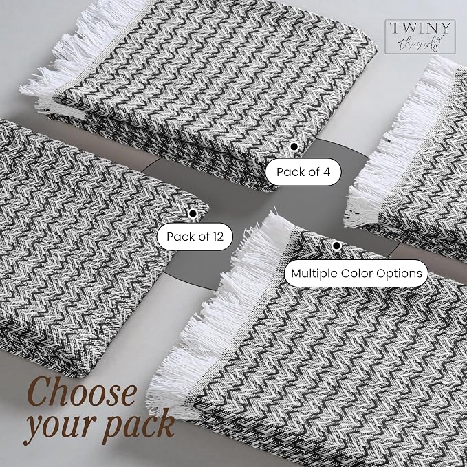 TWINY threads Kitchen Towel Chevron Weave, Premium Kitchen Linen Set, Large 100% Cotton Dish Rags, Absorbent Quick Drying for Daily Use, Washable Reusable, Set of 4, 16x26 Inches, Black