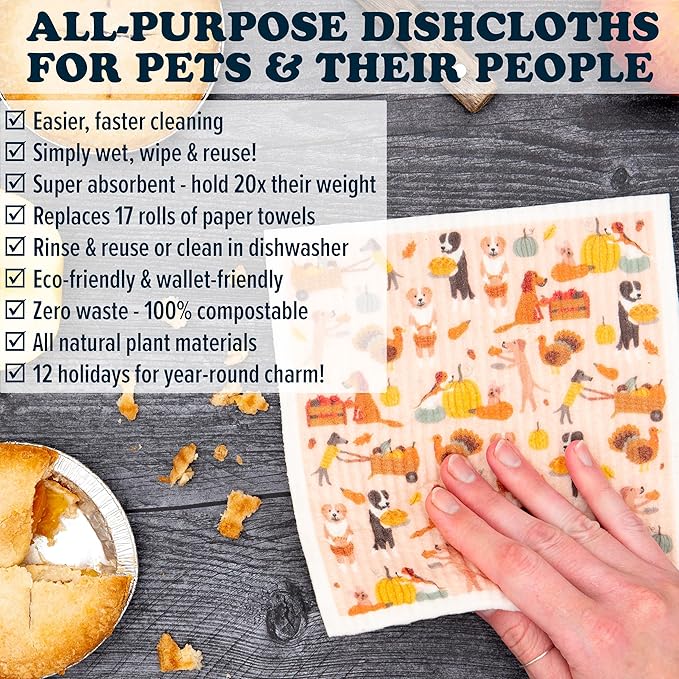 Puppington Pupper Towels - 12 Swedish Dishcloths for Kitchen Christmas Decor - Santa Claus Dog Kitchen Towels & Dish Cloths - Eco Friendly Gifts for Dog Lovers
