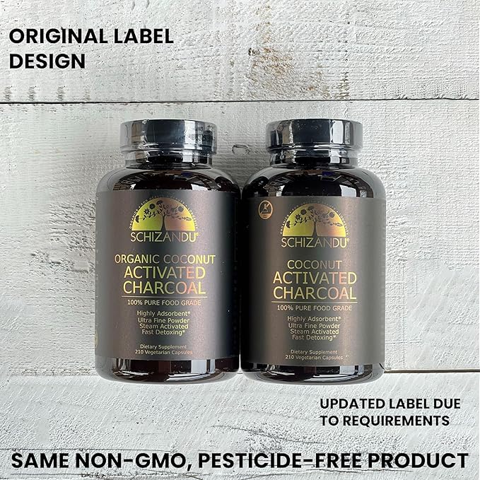 Schizandu Activated Coconut Charcoal Capsules – Vegan, Organic, Non-GMO, No Additives – 210 Count, X-Large Bottle