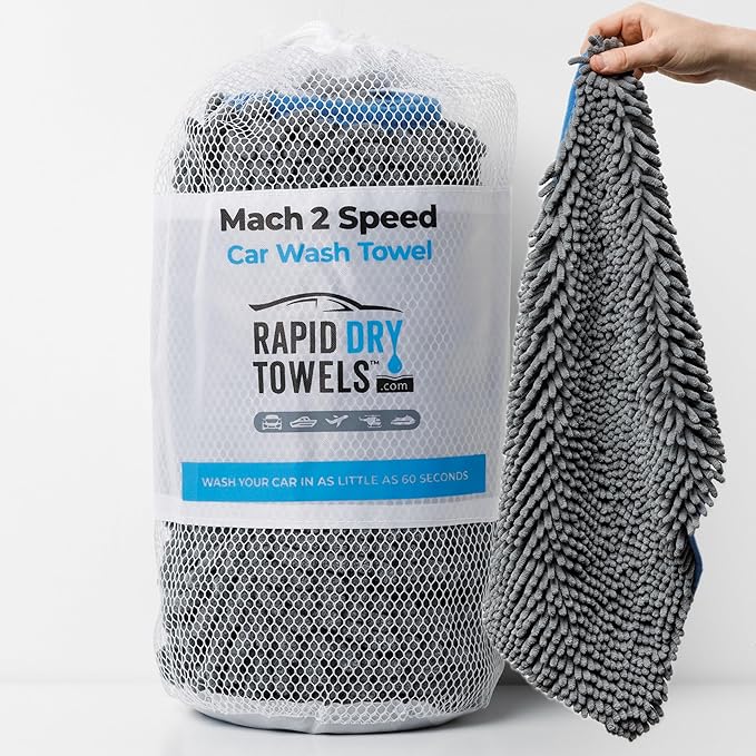 Rapid Dry Towels Mach 2 Speed Car Wash Towel | 23.5 x 11.9 in | Chenille Microfiber Car Wash Cloth | 7X Larger Than Wash Mitt | Ultra Absorbent, Scratch-Free, Auto Detailing Towel for Cars SUVs Trucks