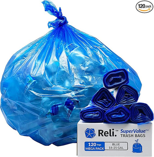 Reli. SuperValue 16-25 Gallon Recycling Bags | 120 Count | Blue Trash Bags