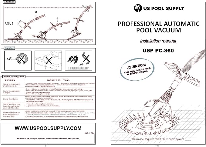 U.S. Pool Supply Professional Suction Pool Cleaner, Inground Automatic Pool Vacuum Cleaner with Hose - Swimming Sweeper Vac Cleaning Suction-Side Cleaners - Auto Creepy Sweeps Removes Debris, Leaves