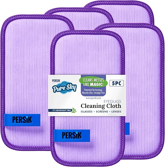 Pure-Sky Eyeglass Cleaner Cloth – Streak Free Ultra Microfiber Eyeglass Cleaner Wipes - Leaves no Wiping Marks - [5 Pack] - Cleans Lenses, Glasses, Screens, Cameras, Cell Phone, Eyeglasses,Tablets