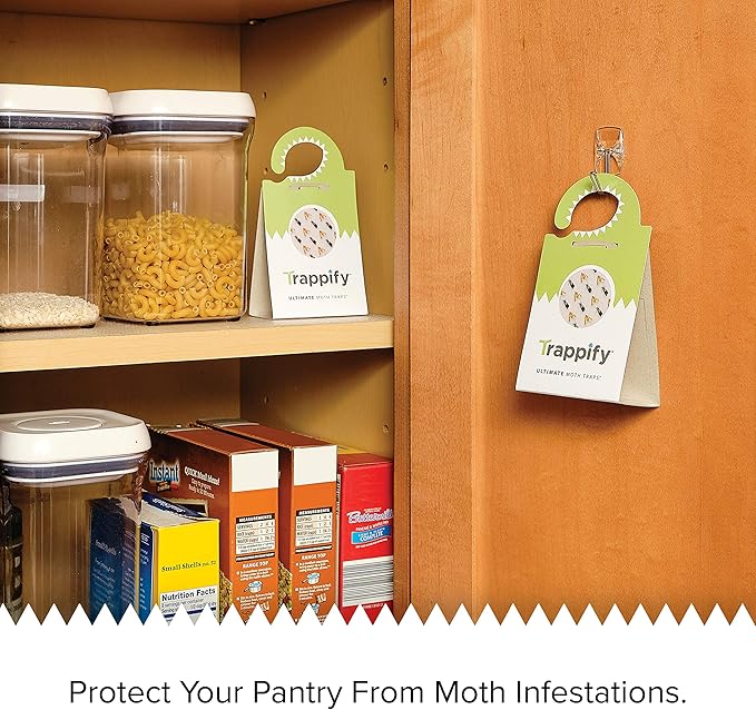 Trappify Adhesive Moth Traps for Clothes | Monitoring Pantry Moth Traps for House Indoor | Easy Setup Glue Trap for Kitchen, Cabinet, Cupboard, Storage Rooms (12 Pack)
