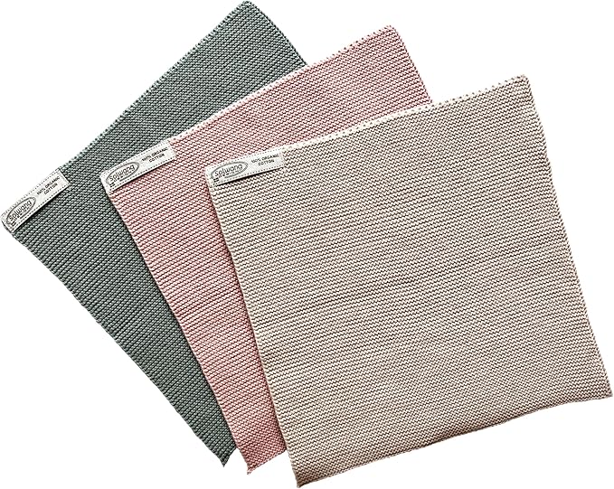 Solwang 3-Piece Danish Cotton Dishcloths in 100% Certified Organic Made India (Delicate Pastel Combi)