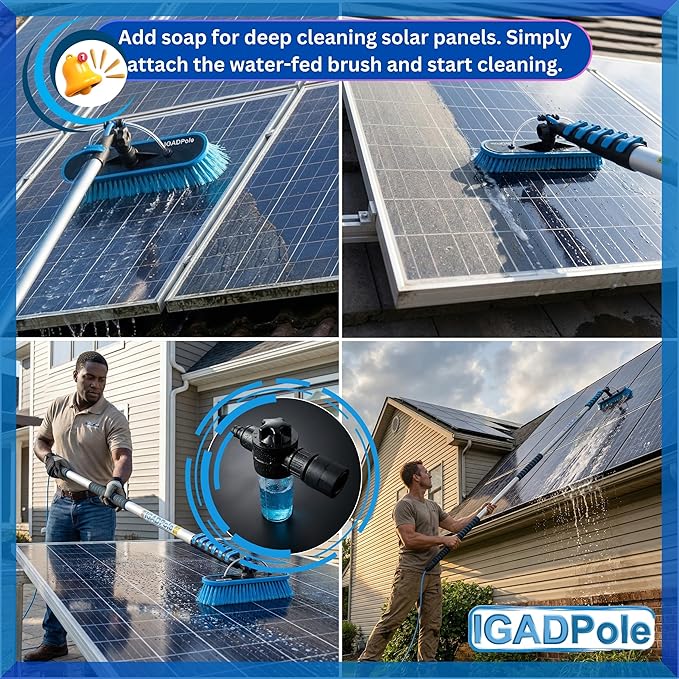 IGADPole 17 FT Water-Fed Cleaning Kit – Extendable Telescopic Pole with Soap-Dispenser, Brush & Cobweb Duster, Adjustable 5-17 FT Handle for Safe High Window, Gutter, Solar Panel & Exterior Cleaning
