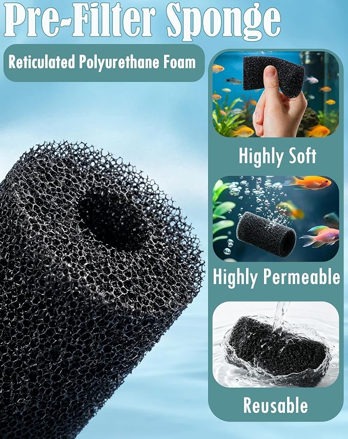 6 Pcs Pre-Filter Sponges Compatible with Fluval AC70/AC110 and AquaClear 70/110 Power Filters Replacement Foam Sponges for Freshwater & Saltwater Aquariums, Protects Small Fish, Shrimp and Fry
