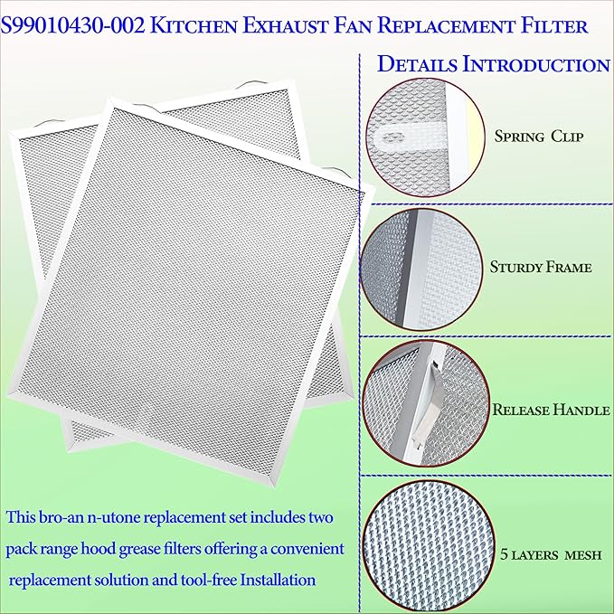 2Pack S99010430-002 Range Hood Grease Filters Size 15.75 x 13.78 x 0.354 inch Compatible With B.roan N.utone HPF30 4512880 Rnge Hood Filter Replacement
