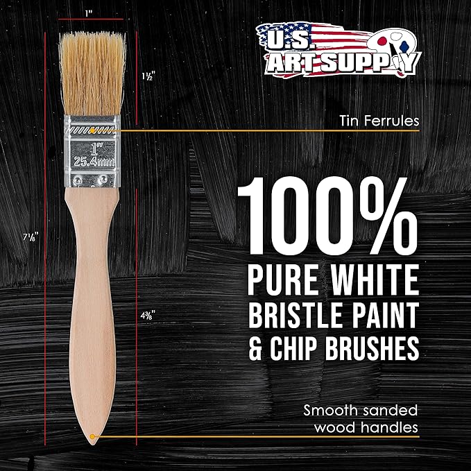 U.S. Art Supply 72 Pack of 1 inch Paint and Chip Paint Brushes for Paint, Stains, Varnishes, Glues, and Gesso
