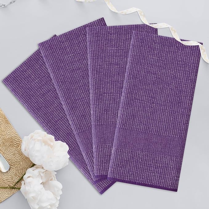 Homaxy Premium Kitchen Towels(18”x 28”, 3 Pack), Large Cotton Kitchen Hand Towels, Flat and Terry Dish Towels, 380 GSM Highly Absorbent Tea Towel Set with Hanging Loop, Purple