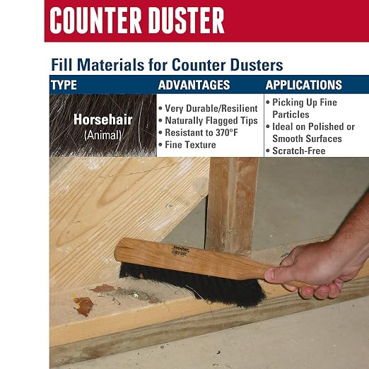Weiler 44351 9" Brush Length, Horsehair Fill, Wood Block Counter Duster