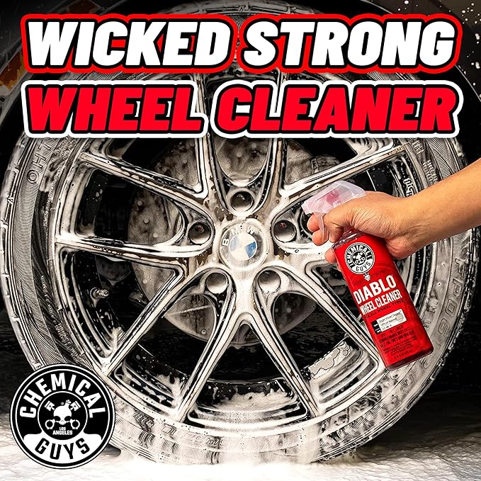 Chemical Guys CLD_998_1602 Sprayable Diablo Wheel Cleaner (Safe on All Wheel & Rim Finishes),16 oz (2 Pack) + MIC_506_03 Premium Microfiber Towels, Gold (16 Inch x 16 Inch) (Pack of 3)