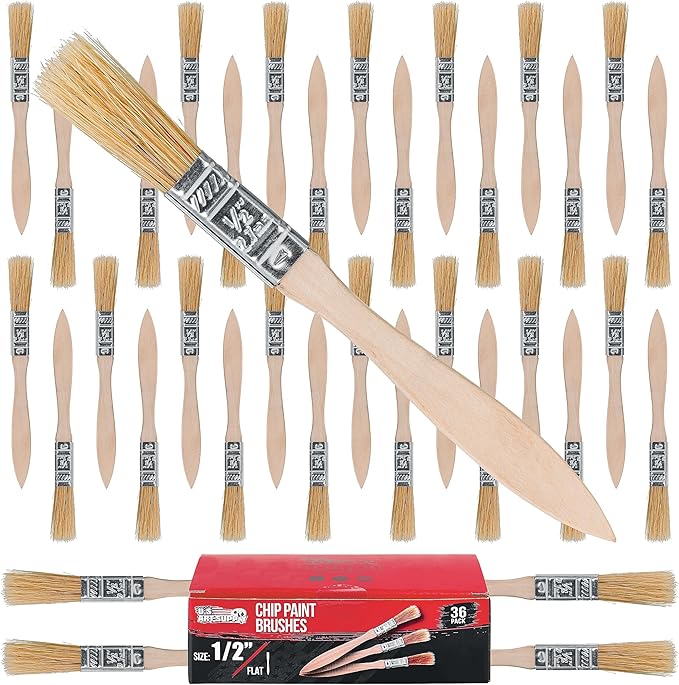 U.S. Art Supply 36 Pack of 1/2 inch Paint and Chip Paint Brushes for Paint, Stains, Varnishes, Glues, and Gesso