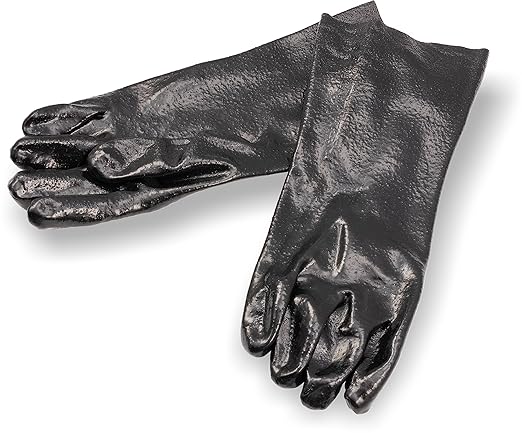 San Jamar Dish Washing/Utility Gloves Plastic Pot/Sink Gloves, Heat Protection, Waterproof With 14 Inch Coverage For Commercial Kitchen, Black