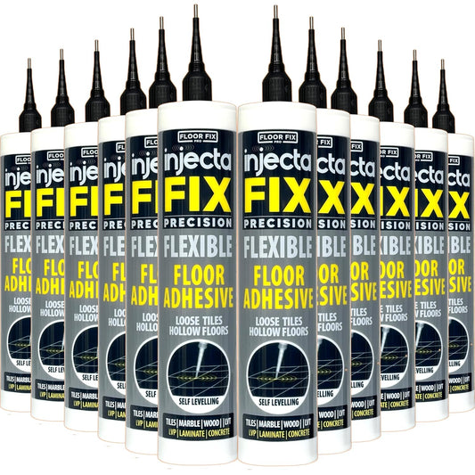 Precision 300ml from Floor-Fix Pro - Fix Loose Tiles - for Loose & Hollow Tiles, Wood, LVT & Laminate - Includes 1.9mm Syringe Tip - Adjustable to 6mm + Anti-Clog Performance (Pack of 12)