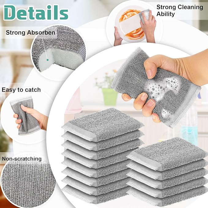Thyle 24 Pack Steel Scrub Sponges for Dishes Non Scratch Scouring Multi Use Metal Scrubber Heavy Duty Dish Wash Kitchen Sponge for Pot Dish Washing Hard Surface Cleaning (Gray)