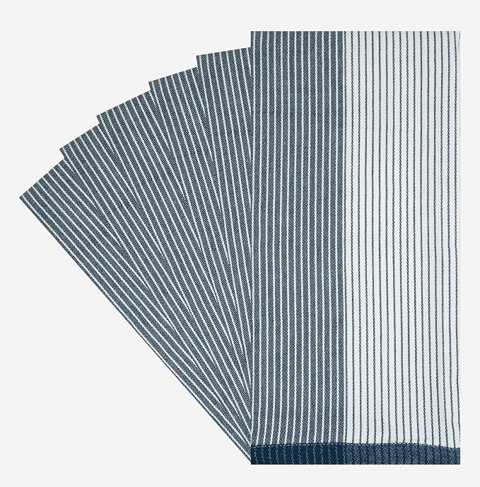 Premium Kitchen Towels (20”x 28”, 6 Pack) | Yarn Dyed Flat Woven Stripe Kitchen Towel Set| 238 GSM | Highly Absorbent with Hanging Loop | Blue
