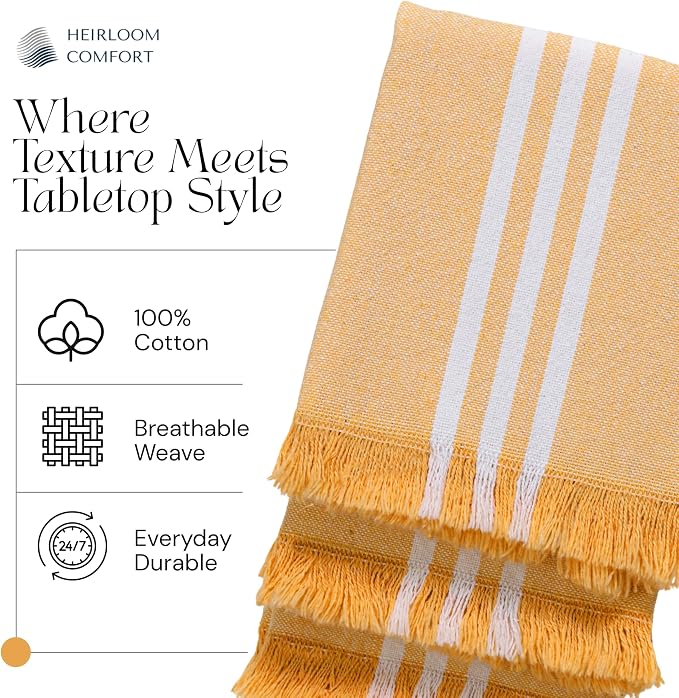 5 Pack Monochrome Stripe Dish Towels with Fringes, 16x26 Inch, 100% Cotton, Ultra Absorbent & Reusable, Quick Drying Kitchen Towels for Cleaning, Cooking, Drying, Mustard Yellow